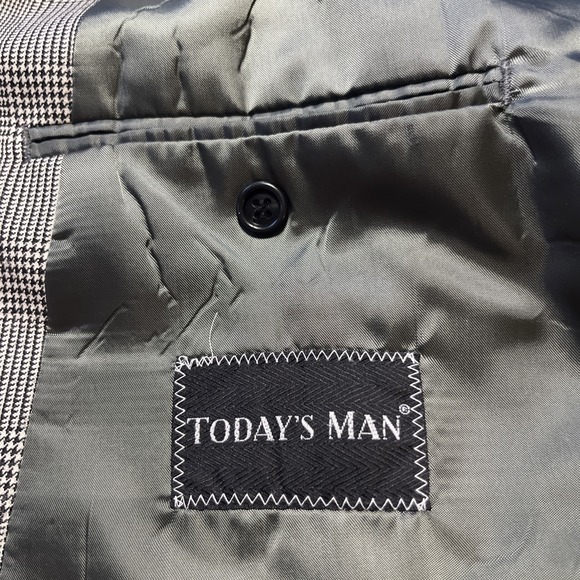 Domani Uomo Houndstooth Plaid 100% Wool Suit Set Black White Blazer Dress Pants - Picture 5 of 15